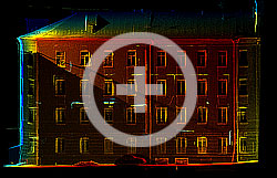 Ортофото фасада многоквартирного жилого здания на улице Садово-Спасская, созданное по результатам выполненного 3D лазерного сканирования