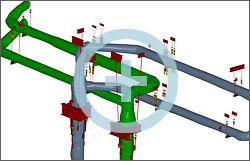 Увеличенный фрагмент трехмерной модели трубопроводов горячего промперегрева блока 800 МВт на Пермской ГРЭС