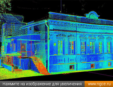 Точечная 3D модель здания в Москве, полученная в результате обработки данных проведённого лазерного сканирования