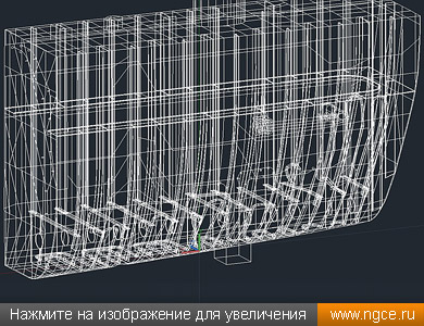 Каркасная 3D модель одного из бортовых танков судна-бункеровщика, построенная по данным лазерного сканирования для целей градуировки