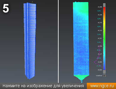 Точечные 3D модели звёздочки (слева) и круглого силоса (справа), полученные по данным обмеров для градуировки
