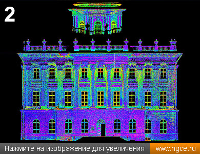 Точечная 3D модель дворового фасада Дома Пашкова, полученная по данным лазерного сканирования для целей 3D mapping