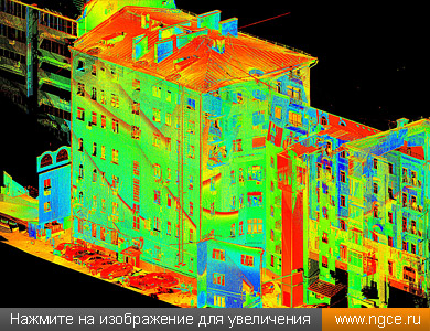 Точечная 3D модель фасада здания на Садовой-Кудринской улице, полученная в результате лазерного сканирования