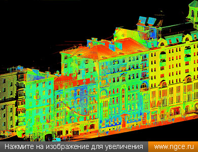 Точечная 3D модель фасада здания на Садовой-Кудринской улице, полученная в результате лазерного сканирования