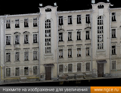 Точечная 3D модель фасада здания в Сеченовском переулке, полученная в результате обмеров для целей реставрации