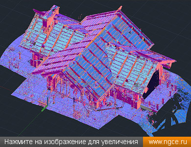Точечная обмерная 3D модель здания беседки, полученная в результате сшивки облаков точек лазерного сканирования