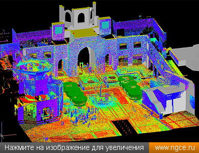 Начальная стадия построения обмерной 3D модели фасадов университета по облакам точек лазерного сканирования