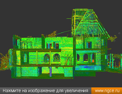 Точечная обмерная 3D модель коттеджа, полученная по данным лазерного сканирования для проектирования достройки, дизайна интерьеров и отделки