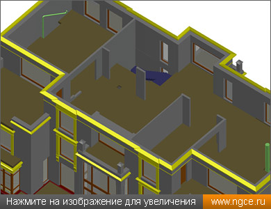 Обмерная твердотельная 3D модель помещений третьего этажа коттеджа, построенная по данным обмерных работ