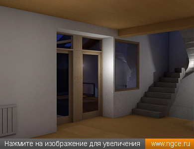 Обмерная твердотельная 3D модель холла первого этажа коттеджа с лестницей, построенная по данным обмеров