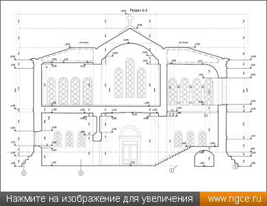 Разрез Владимирского собора по оси 6-6, построенный по данным 3D лазерного сканирования для целей подготовки проекта реставрации
