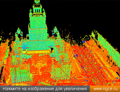 Общий вид сшитого облака точек лазерного сканирования гостиницы «Украина», полученного в результате обмеров