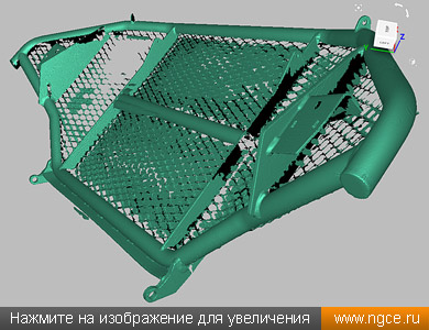 Полученный результат 3D сканирования защитной рамы-кенгурятника — триангуляционная mesh модель в формате STL