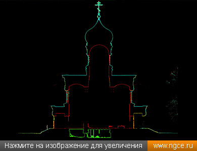 Вертикальный разрез облака точек 3D лазерного сканирования Успенского собора для подготовки обмерного чертежа