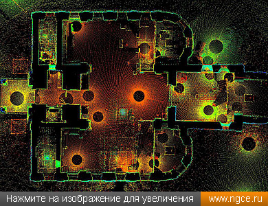 Облако точек лазерного сканирования первого этажа Сретенского собора в плане для построения обмерного чертежа