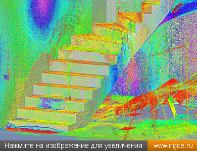 Фрагмент облака точек лазерного сканирования лестницы, полученного для целей построения её точной 3D модели