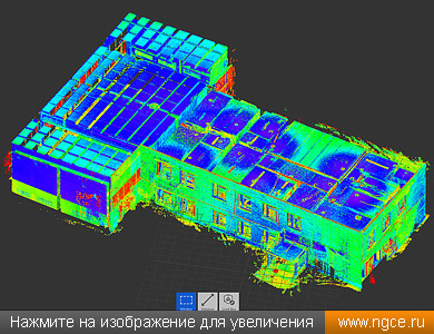 Точечная модель помещений в офисном здании в Дзержинске, полученная в результате лазерного сканирования для целей BIM-проектирования интерьеров