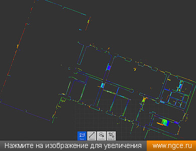 Разрез точечной 3D модели в плане первого этажа офисного помещения в Дзержинске, полученной по данным лазерного сканирования