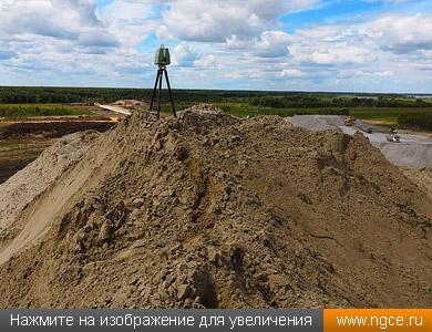 Обмеры кучи песка методом 3D сканирования для определения её объёма на строительстве аэропорта в Тобольске