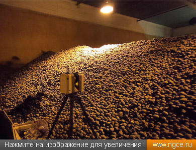 Лазерное сканирование буртов картофеля на складе для определения объёма выполняет 3D система Leica RTC360