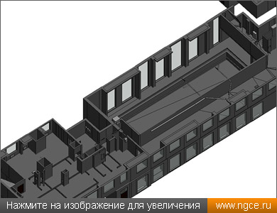 Обмерная 3D модель помещений в здании ЖК в формате Revit, построенная по данным лазерного сканирования