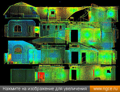 Точечная 3D модель помещений в доме усадьбы Шервудов в Москве, полученная по данным лазерного сканирования для целей подготовки проекта реконструкции и ремонта