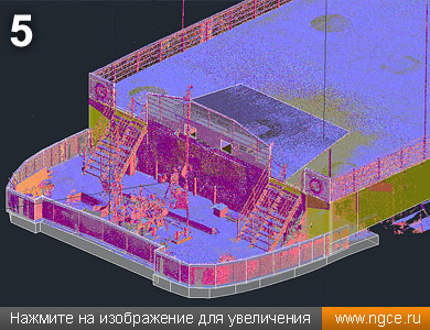 Фрагмент точечной 3D модели прогулочного судна, полученной в результате выполненного лазерного сканирования
