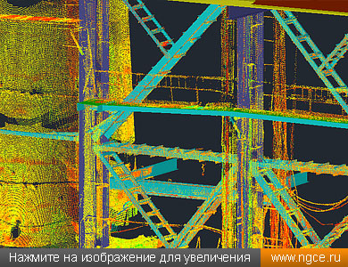 Фрагмент точечной 3D модели строительных конструкций цеха ЦБК, полученной в результате лазерного сканирования