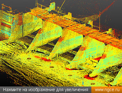 Облако точек плотины Лыковской ГЭС с быками и подводной частью, полученное в результате лазерного сканирования