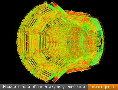 Общий вид облака точек лазерного 3D сканирования Светлановского зала Московского международного Дома музыки