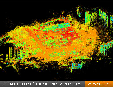 Общий вид сшитого облака точек корпусов Бадаевского завода, которое было получено по данным лазерного сканирования