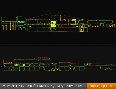 Разрезы облака точек корпуса №1 Бадаевского завода, которое было получено в результате лазерного сканирования