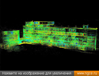 Общий вид точечной 3D модели дома Наркомфина, полученной по данным обмеров методом лазерного сканирования