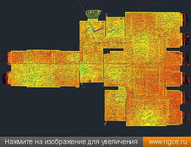 Точечная 3D модель квартиры в новостройке в Москве (вид сверху), которая была получена в результате сшивки сканов