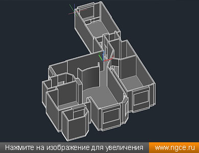 3D модель строительных конструкций квартиры в формате DWG, построенная по данным лазерного сканирования