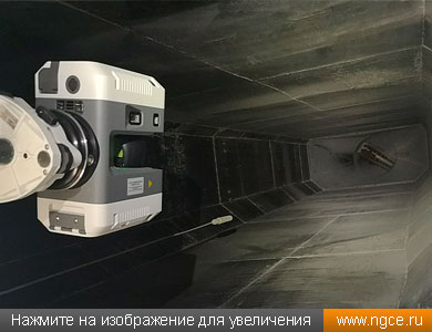 Лазерный сканер Leica RTC360 для целей градуировки выполняет съёмку силоса на заводе по производству комбикормов