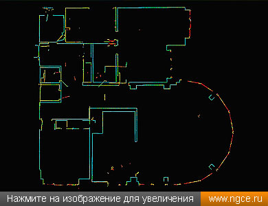 Горизонтальный разрез точечной 3D модели трёхкомнатной квартиры в Москве для целей построения плана помещений