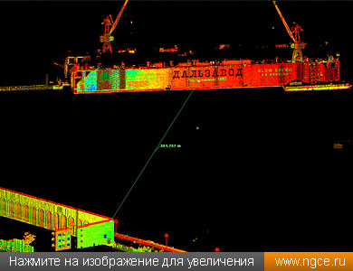 Общий вид полученного в результате 3D лазерного сканирования облака точек плавучего судостроительного дока