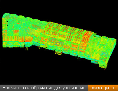 Общий вид точечной 3D модели в бизнес-центре «Новая Голландия», полученной по данным лазерного сканирования