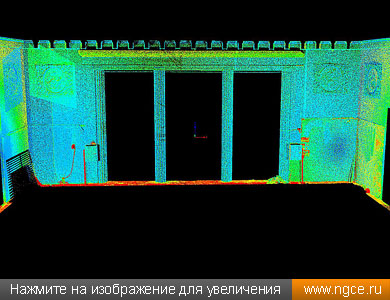 Фрагмент точечной 3D модели интерьеров Павильона №8 на ВДНХ, полученной по данным лазерного сканирования