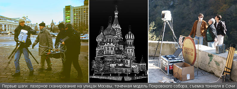 Лазерное сканирование на улицах Москвы, точечная модель Покровского собора, съемка тоннеля в Сочи