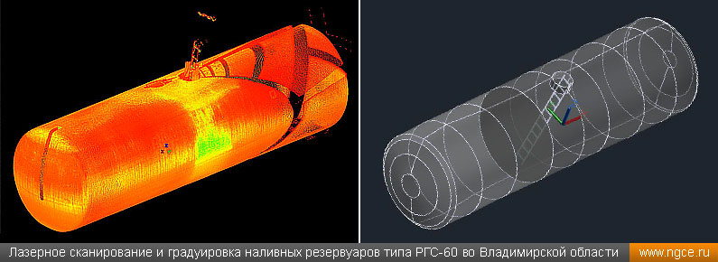 Облако точек и трехмерная модель наливного резервуара типа РГС-60, полученная по данным 3D сканирования