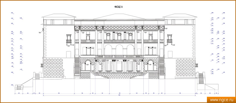 Обмерный чертеж фасада здания гостиницы «Интурист», выполненный специалистами компании «НГКИ»