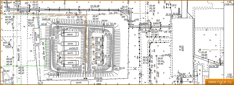 Фрагмент топографического плана масштаба 1:500 площадки УКПГ Уренгойского месторождения
