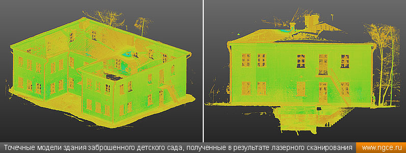 Точечные 3D модели здания заброшенного детского сада, полученные в результате лазерного сканирования