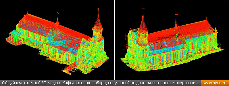 Общий вид точечной 3D модели Кафедрального собора, полученной по данным лазерного сканирования