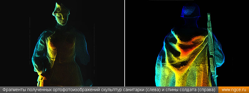 Фрагменты полученных по данным 3D сканирования ортофотоизображений скульптур санитарки и спины солдата