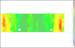 Развёртка стенки резервуара, полученная по данным лазерного сканирования, и диаграмма отклонений от цилиндра