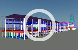 Общий вид исполнительной 3D модели строительных конструкций цехов ЦБК, построенной по данным 3D сканирования