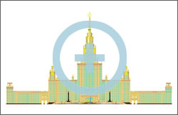 Фронтальный вид 3D модели Главного здания МГУ, построенной по результатам выполненного лазерного сканирования